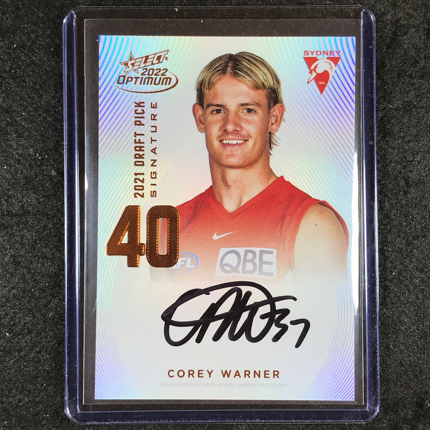2022 Select AFL Optimum COREY WARNER Draft Pick Signature Copper 48/170