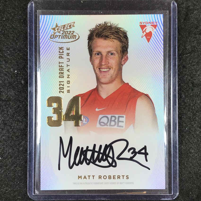 2022 Select AFL Optimum MATT ROBERTS Draft Pick Signature Gold 25/85