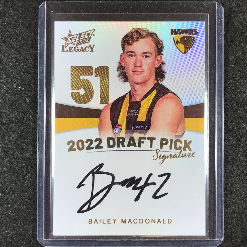 2023 Select AFL Legacy BAILEY MACDONALD Draft Pick Signature Gold 82/90