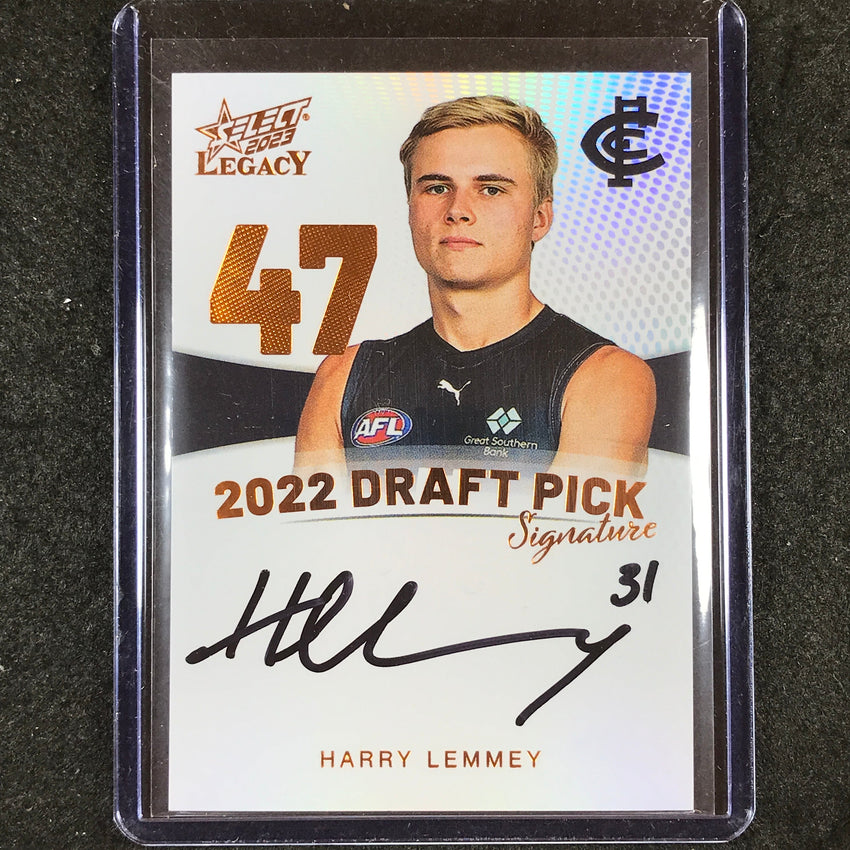 2023 Select AFL Legacy HARRY LEMMEY Draft Pick Signature Copper 003/175