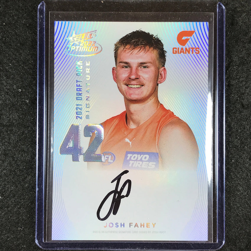 2022 Select AFL Optimum JOSH FAHEY Draft Pick Signature Platinum 18/40