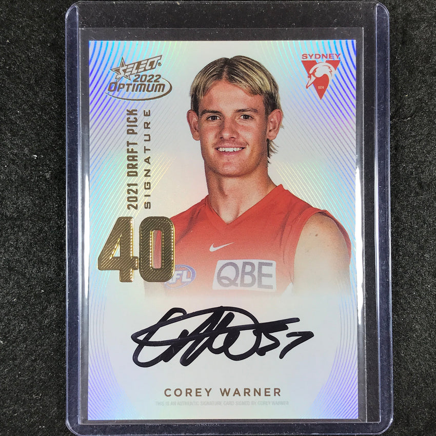 2022 Select AFL Optimum COREY WARNER Draft Pick Signature Gold 43/85