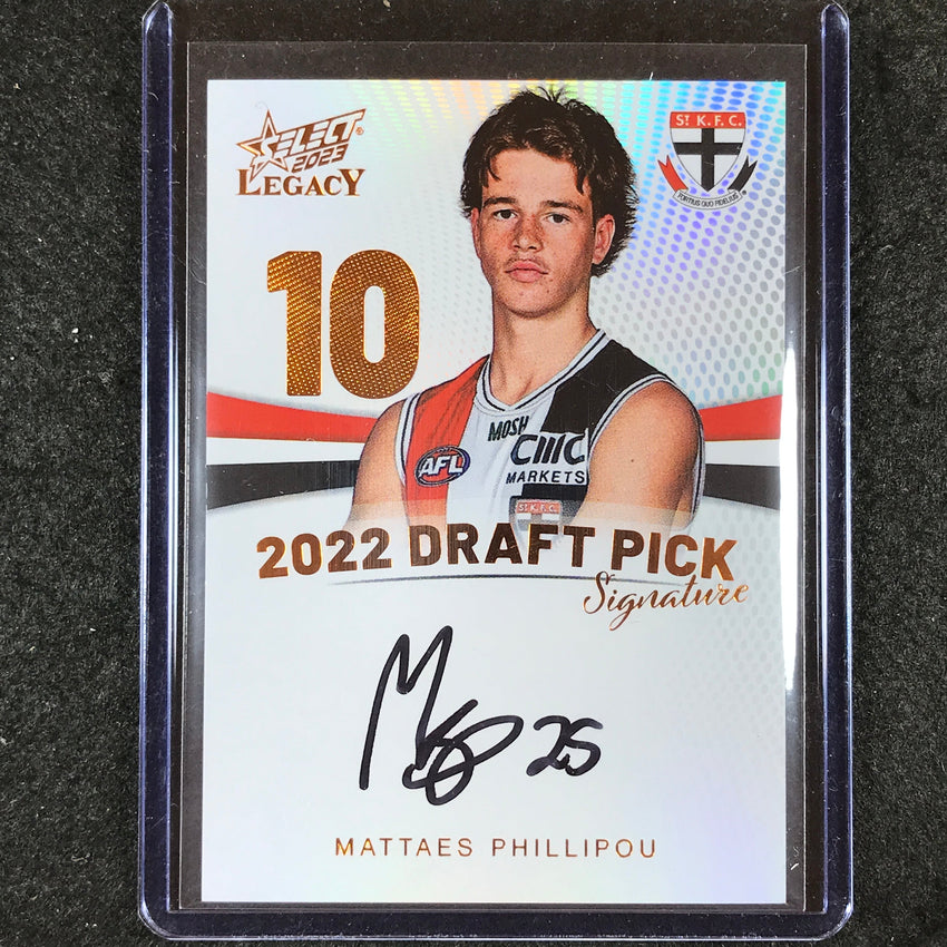 2023 Select AFL Legacy MATTAES PHILLIPOU Draft Pick Signature Copper 18/175