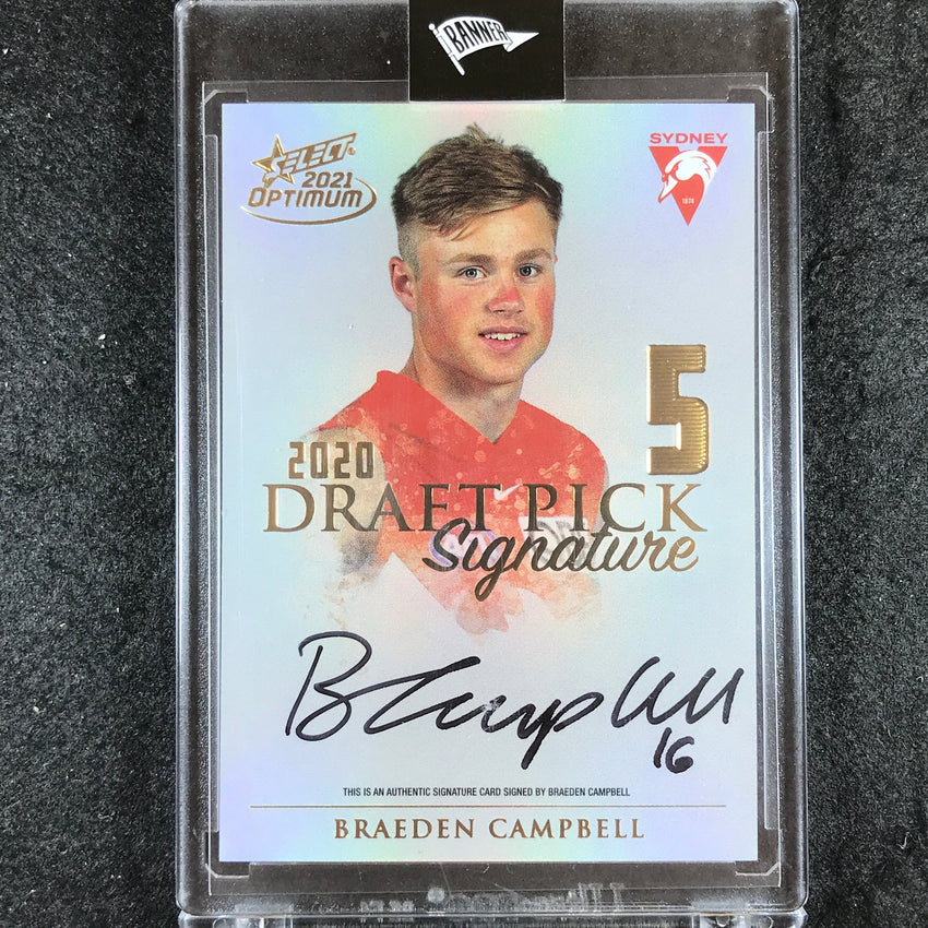 2021 Select AFL Optimum BRAEDEN CAMPBELL Draft Pick Signature Gold 79/85
