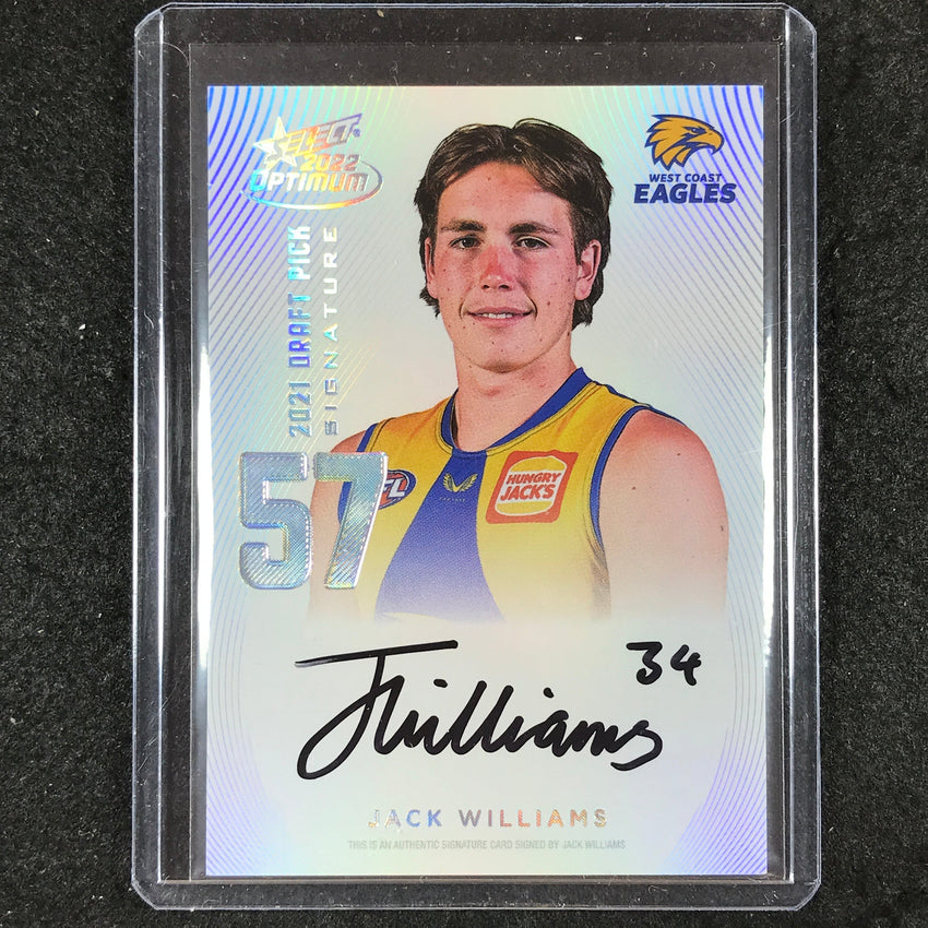 2022 Select AFL Optimum JACK WILLIAMS Draft Pick Signature Platinum 23/40