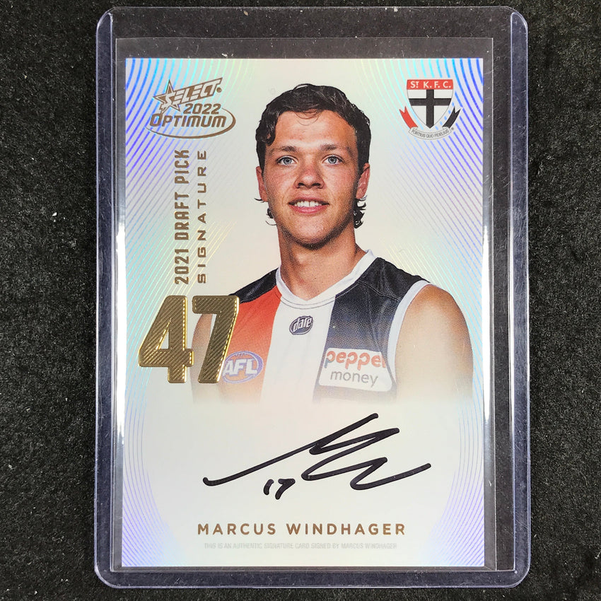 2022 Select AFL Optimum MARCUS WINDHAGER Draft Pick Signature Gold 81/85