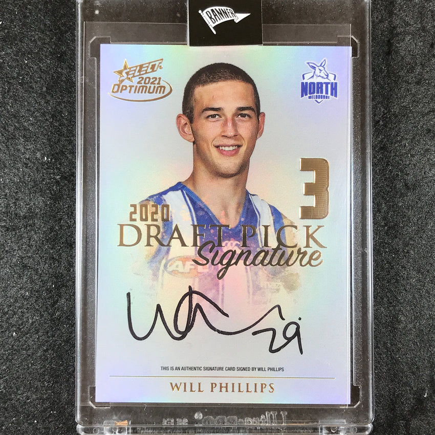 2021 Select AFL Optimum WILL PHILLIPS Draft Pick Signature Gold 70/85