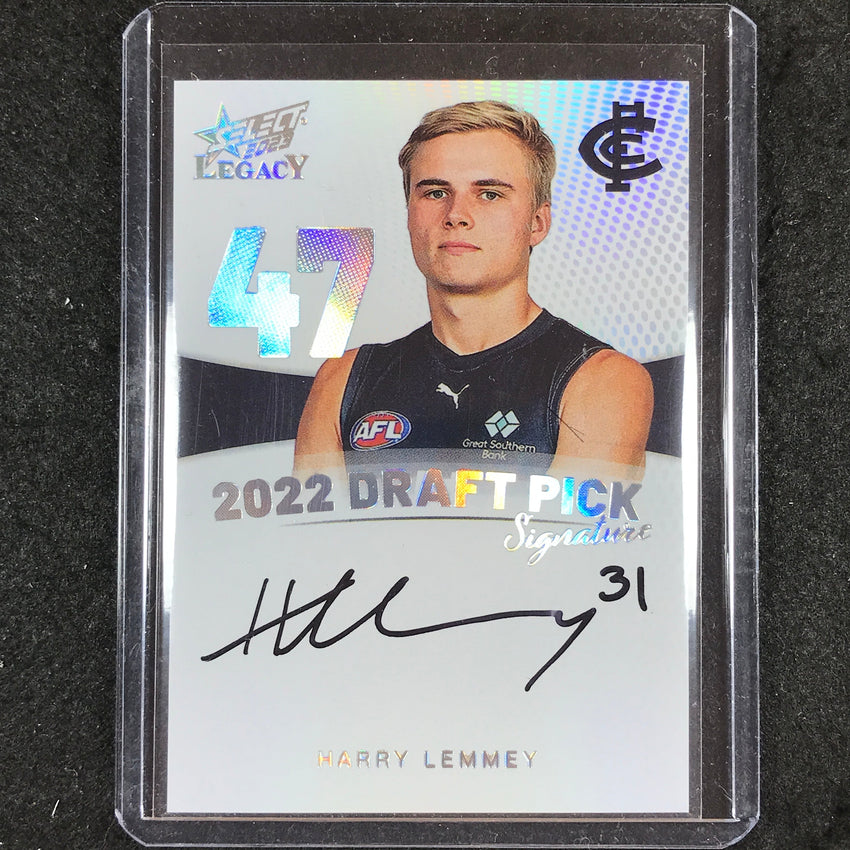 2023 Select AFL Legacy HARRY LEMMEY Draft Pick Signature Platinum 02/40