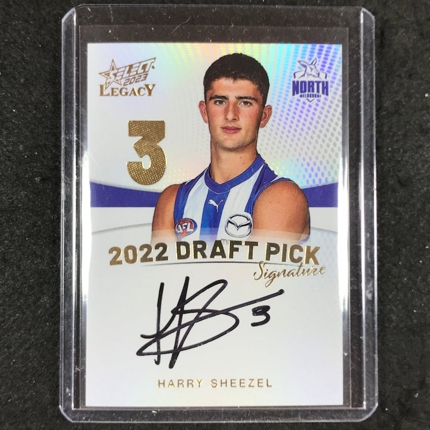 2023 Select AFL Legacy HARRY SHEEZEL Draft Pick Signature Gold 09/90