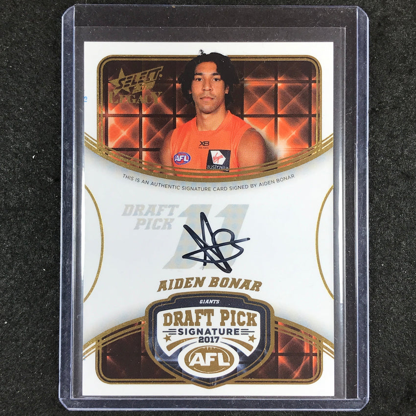2018 Select AFL Legacy AIDAN BONAR Draft Pick Signature 29/180