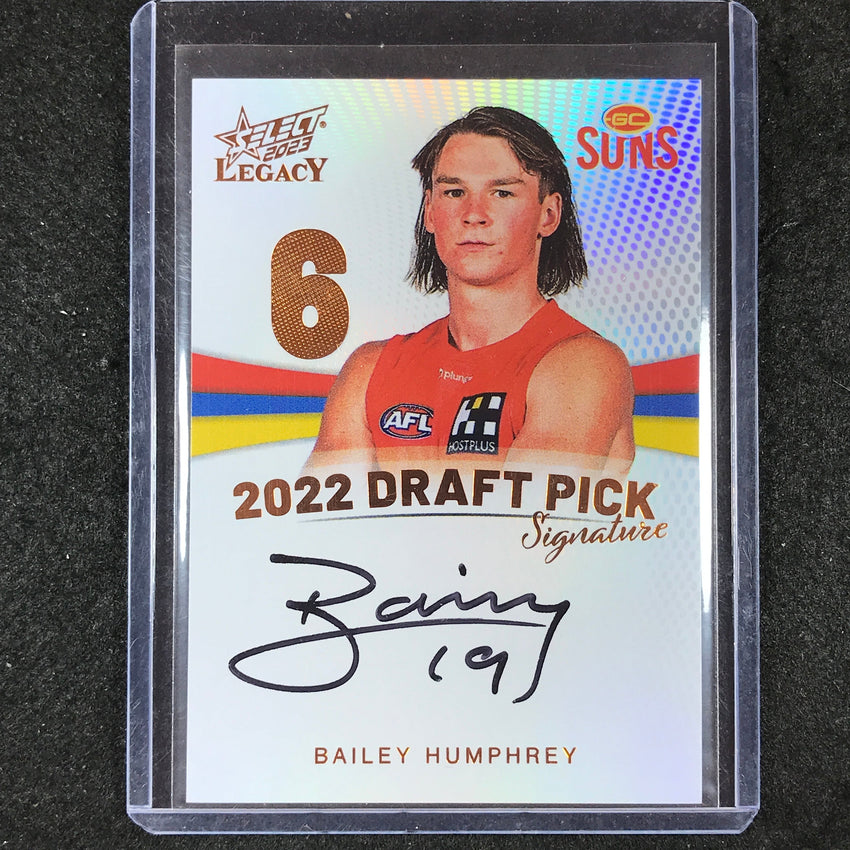 2023 Select AFL Legacy BAILEY HUMPHREY Draft Pick Signature Copper 74/175