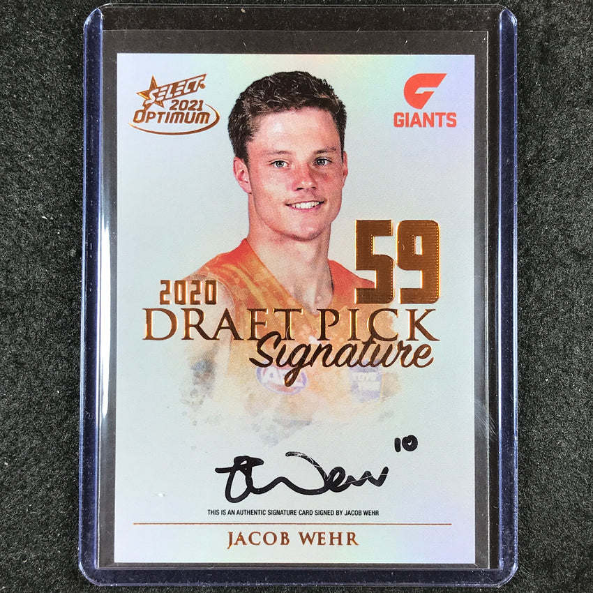2021 Select AFL Optimum JACOB WEHR Draft Pick Signature Copper 127/170