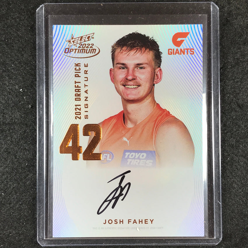 2022 Select AFL Optimum JOSH FAHEY Draft Pick Signature Copper 32/170
