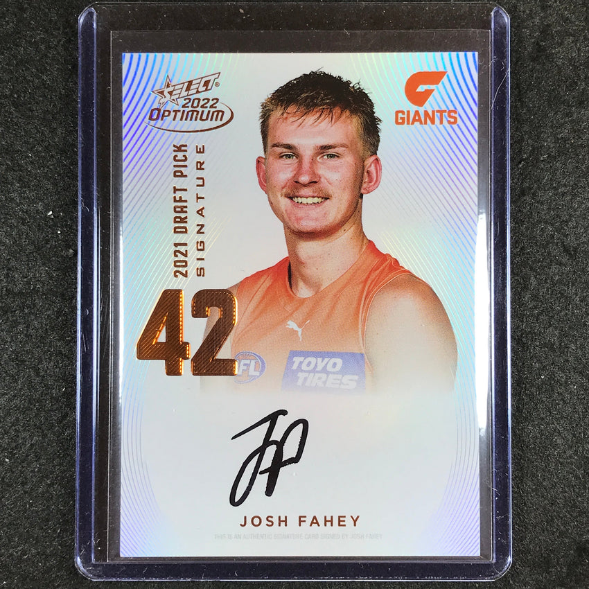 2022 Select AFL Optimum JOSH FAHEY Draft Pick Signature Copper 46/170