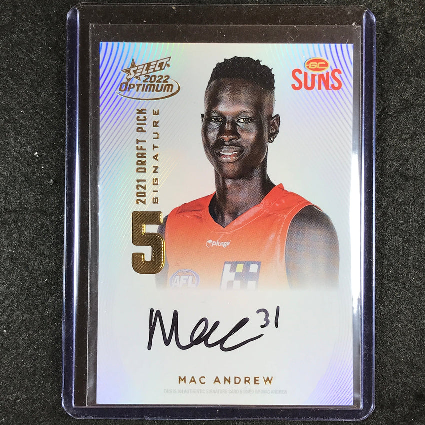 2022 Select AFL Optimum MAC ANDREW Draft Pick Signature Gold 03/85