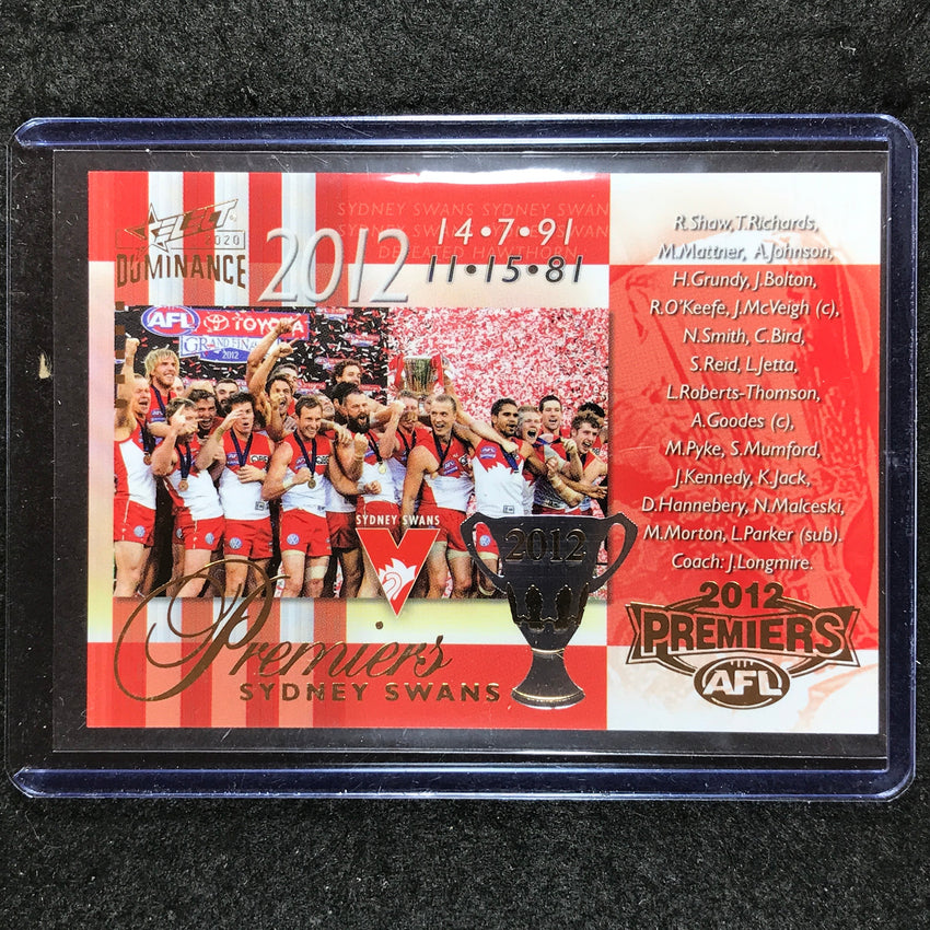 2020 Select AFL Dominance SYDNEY SWANS 2012 AFL Premiership 071/275 #PC118