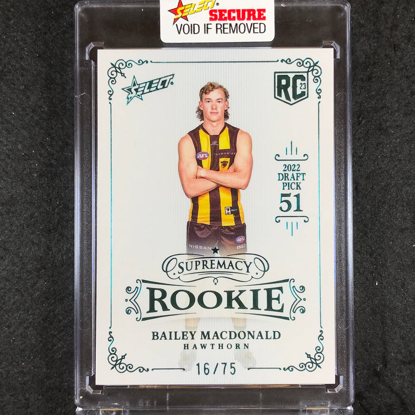 2023 Select AFL Supremacy Rookie BAILEY MACDONALD 2022 Draft Platinum 16/75 #51