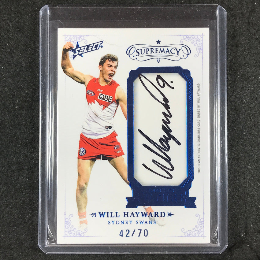 2021 Select AFL Supremacy WILL HAYWARD Franchise Future Signature Sapphire 42/70