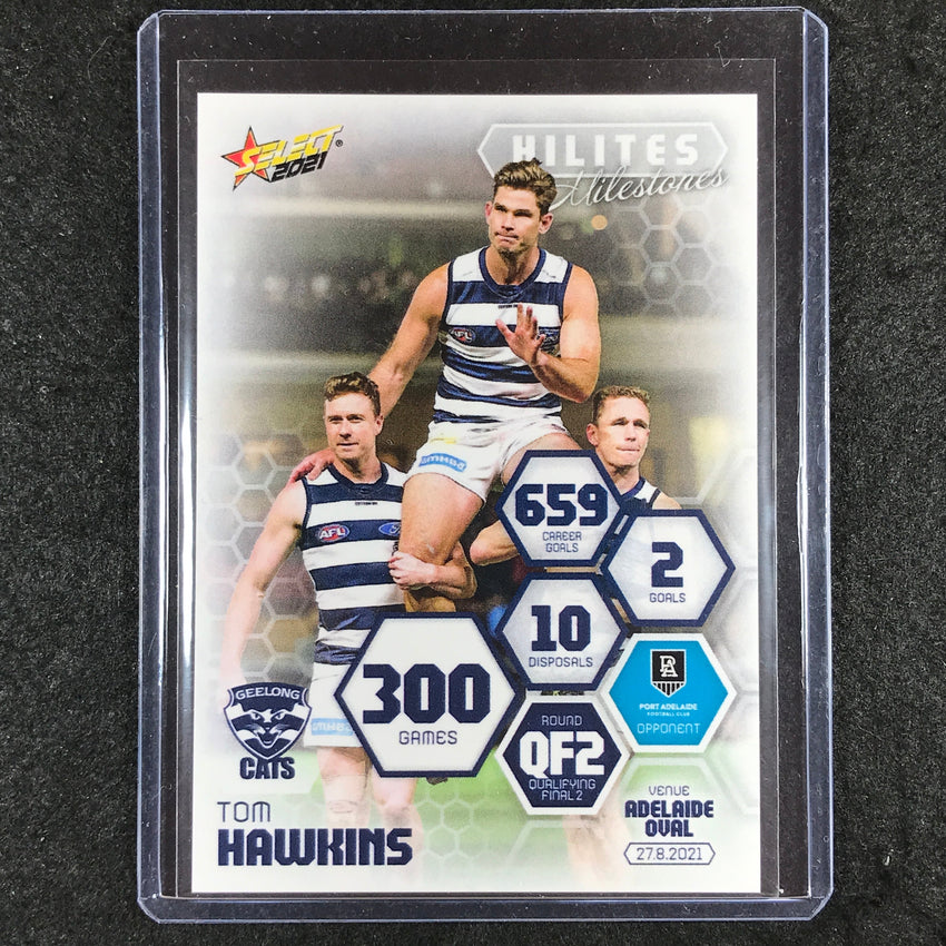 2021 Select AFL TOM HAWKINS Hilites Milestones 300 Games 308/314 #SHM9