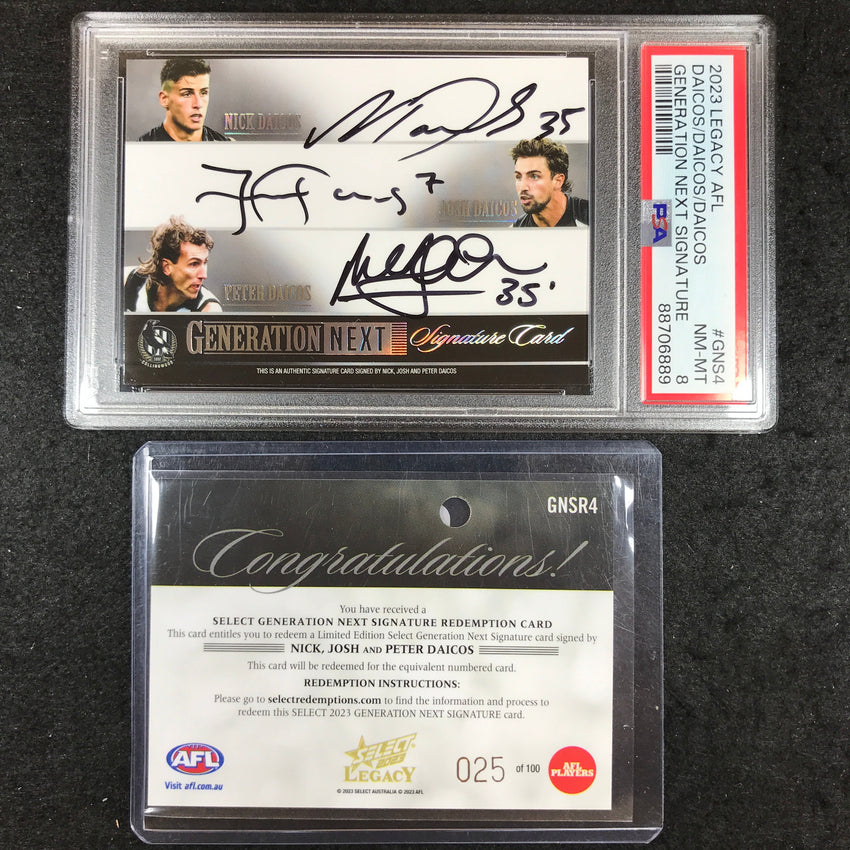 2023 Select AFL Legacy NICK JOSH PETER DAICOS Generation Next Auto 25/100 PSA 8