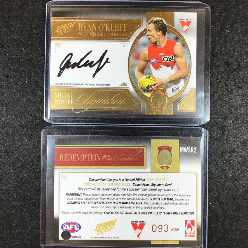 2013 Select AFL Prime RYAN O'KEEFE 2012 Norm Smith Signature 093/200 #MWS2
