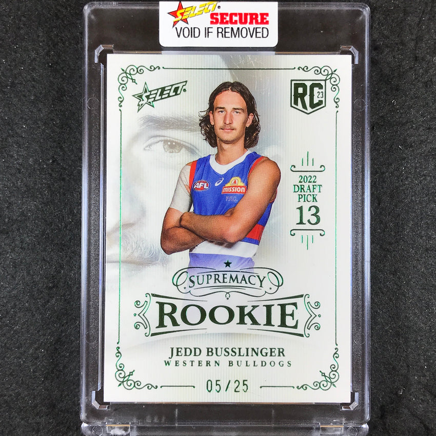 2021 Select AFL Supremacy Rookie JEDD BUSSLINGER 2022 Draft Platinum Green 5/25