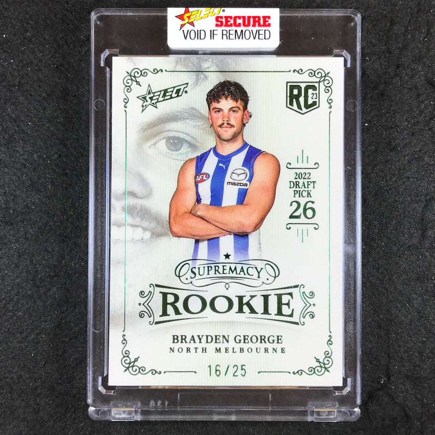 2023 Select AFL Supremacy Rookie BRAYDEN GEORGE 2022 Draft Platinum Green 16/25