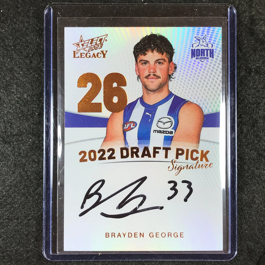 2023 Select AFL Legacy BRAYDEN GEORGE 2022 Draft Pick Signature Copper 63/175