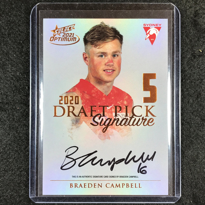 2021 Select AFL Optimum BRAEDEN CAMPBELL 2020 Draft Pick Signature Copper 21/170