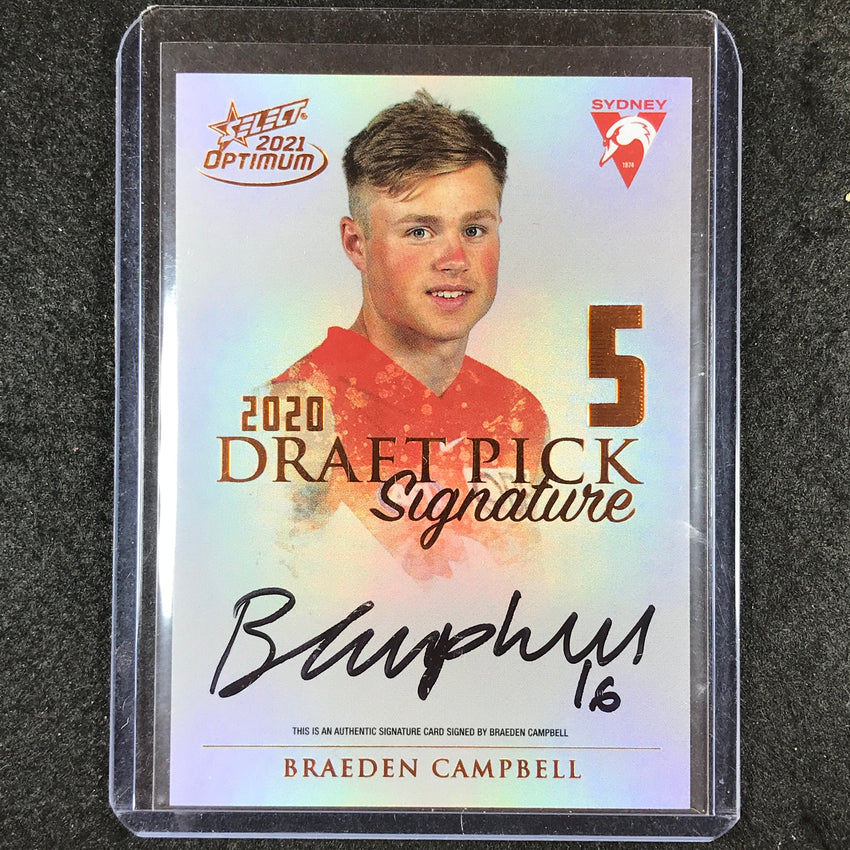 2021 Select AFL Optimum BRAEDEN CAMPBELL 2020 Draft Pick Signature Copper 79/170