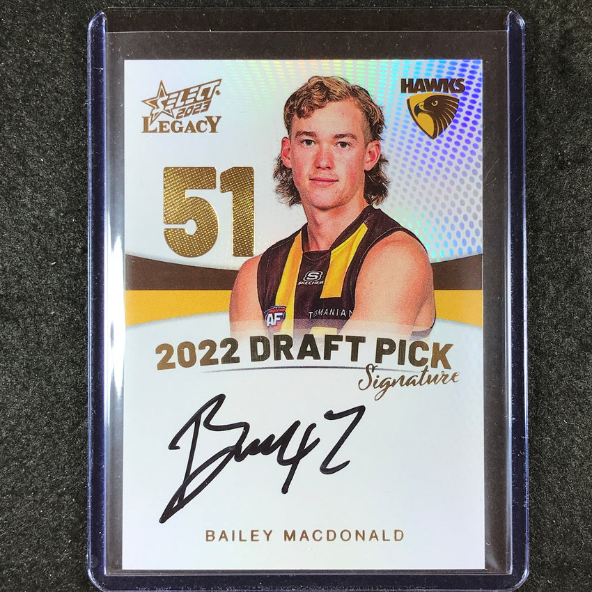 2023 Select AFL Legacy BAILEY MACDONALD 2022 Draft Pick Signature Gold 53/90 #51