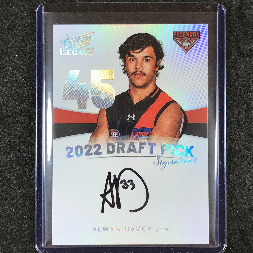 2023 Select AFL Legacy ALWYN DAVEY 2022 Draft Pick Signature Platinum 11/40 #45