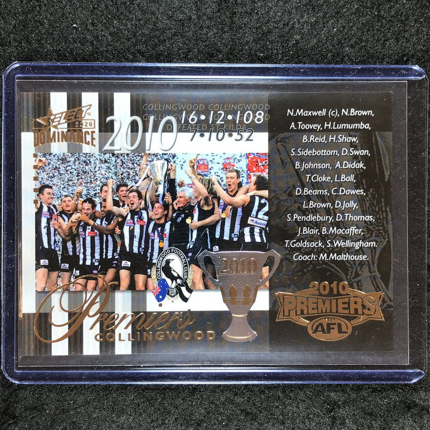 2020 Select AFL Dominance 2010 COLLINGWOOD AFL Premiership 123/275 #116