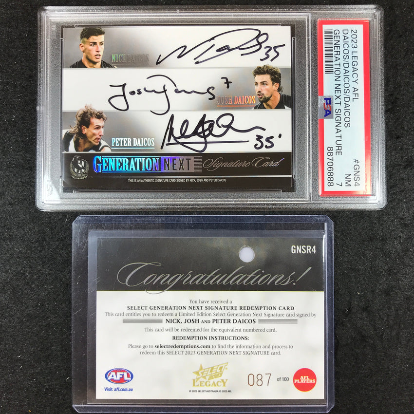 2023 Select AFL Legacy NICK JOSH PETER DAICOS Generation Next Auto 87/100 PSA 7