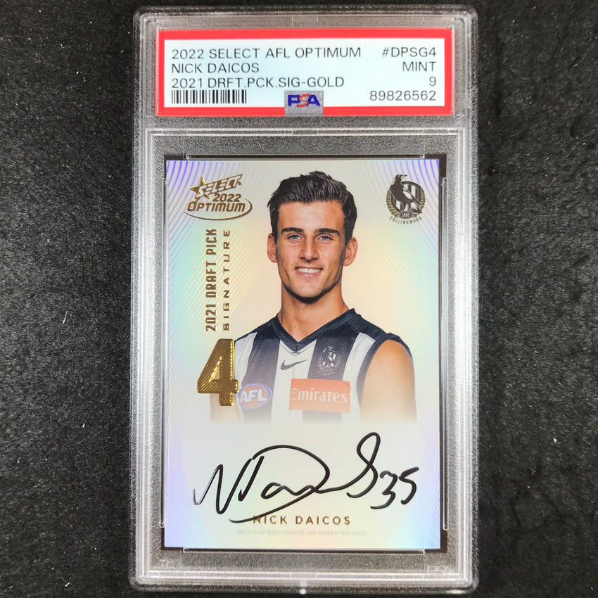 2022 Select AFL Optimum NICK DAICOS 2021 Draft Pick Signature Gold 23/85 PSA 9