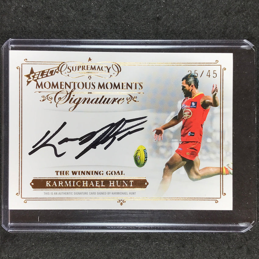 2021 Select AFL Supremacy KARMICHAEL HUNT Momentous Moments Signature 25/45