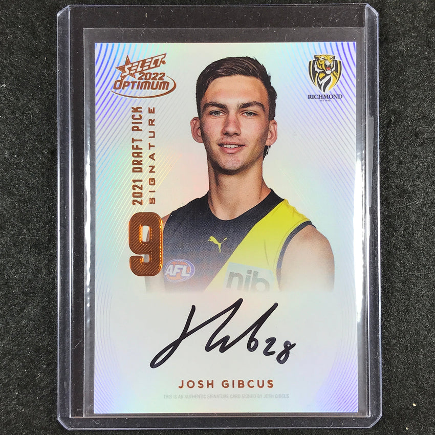 2022 Select AFL Optimum JOSH GIBCUS Draft Pick Signature Copper 62/170