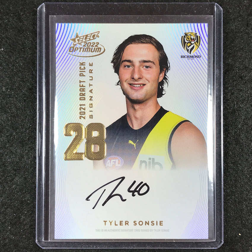 2022 Select AFL Optimum TYLER SONSIE Draft Pick Signature Gold 12/85