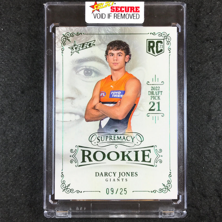 2023 Select AFL Supremacy Rookie DARCY JONES Platinum Green 09/25