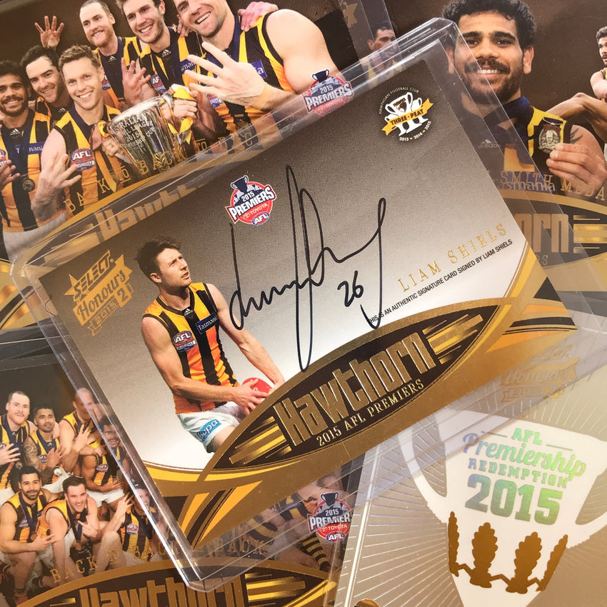 2015 Select AFL Honours 2 PREMIERSHIP REDEMPTION Hawthorn Set SHIELS SIG 243/600