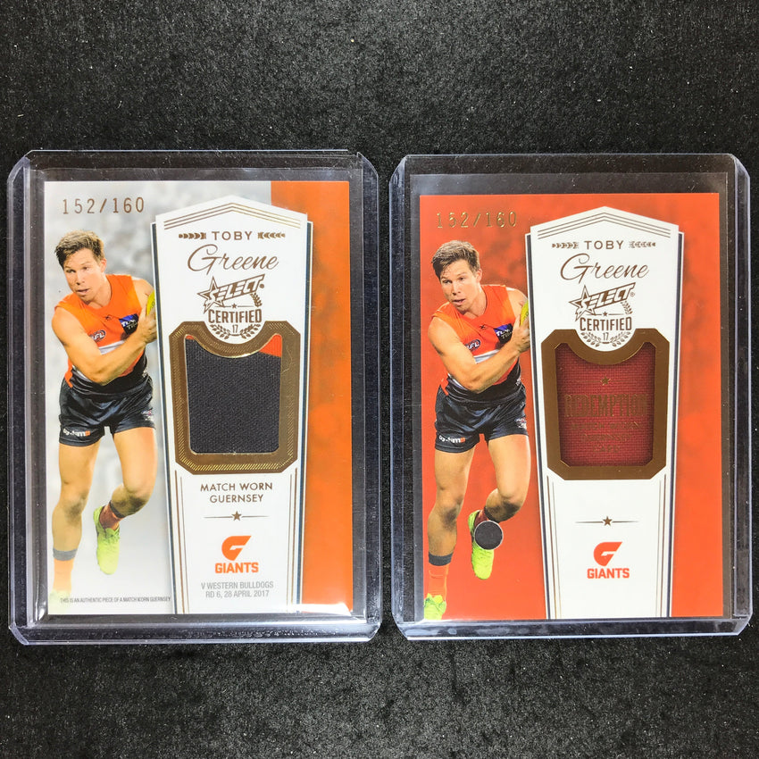 2017 Select AFL Certified TOBY GREENE Match Worn Guernsey 152/60