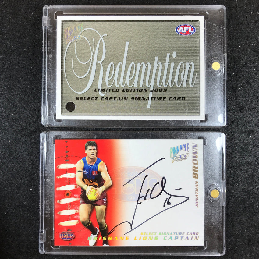 2009 Select AFL Pinnacle JONATHAN BROWN Captain Signature Card - Brisbane 35/60
