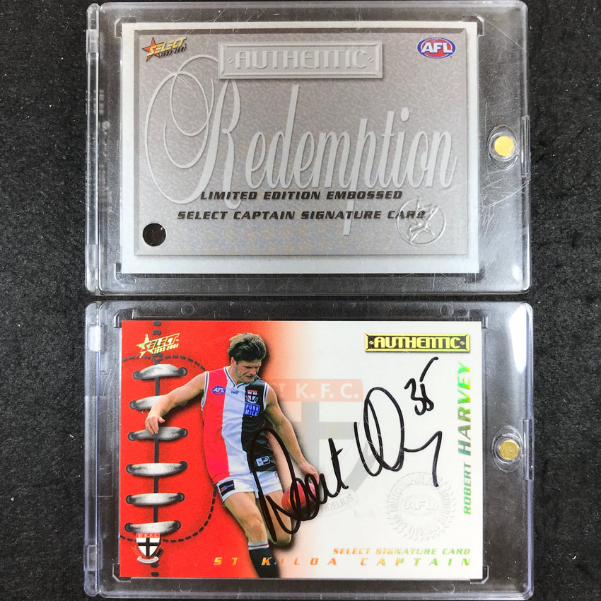 2001 Select AFL Authentic ROBERT HARVEY Captain Signature Card - St Kilda 008/50