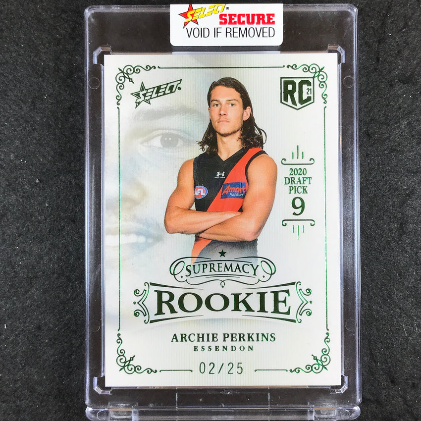 2021 Select AFL Supremacy Rookie ARCHIE PERKINS Platinum Green 02/25