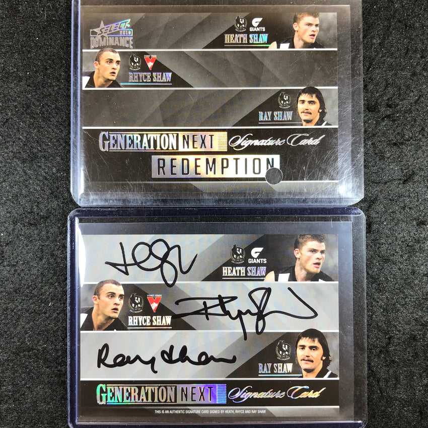 2019 Select AFL Dominance HEATH RHYCE RAY SHAW Generation Next Triple Auto 19/75