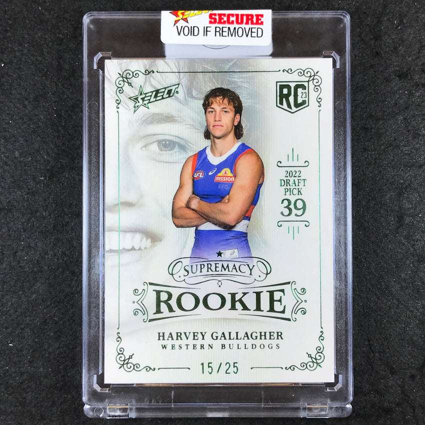 2023 Select AFL Supremacy Rookies HARVEY GALLAGHER Platinum Green 15/25