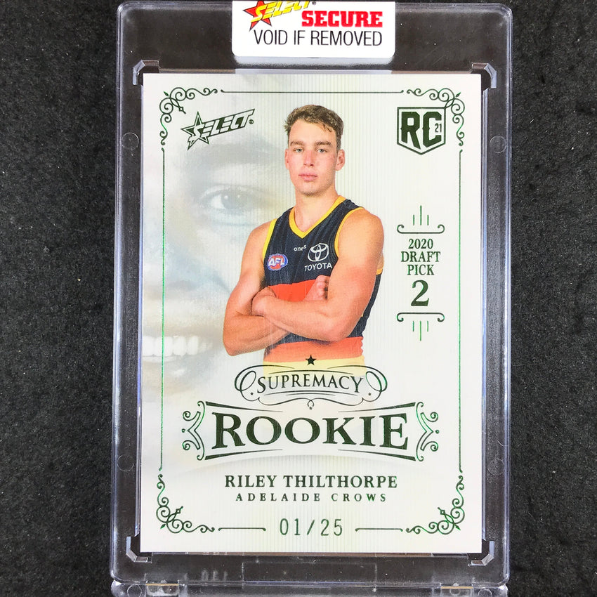 2021 Select AFL Supremacy Rookie RILEY THILTHORPE Platinum Green 01/25