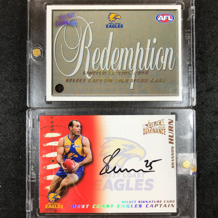 2019 Select AFL Dominance SHANNON HURN Captain Signature Card - West Coast 30/50