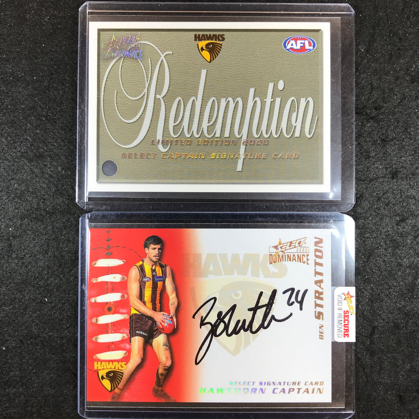 2020 Select AFL Dominance BEN STRATTON Captain Signature Card - Hawthorn 20/50