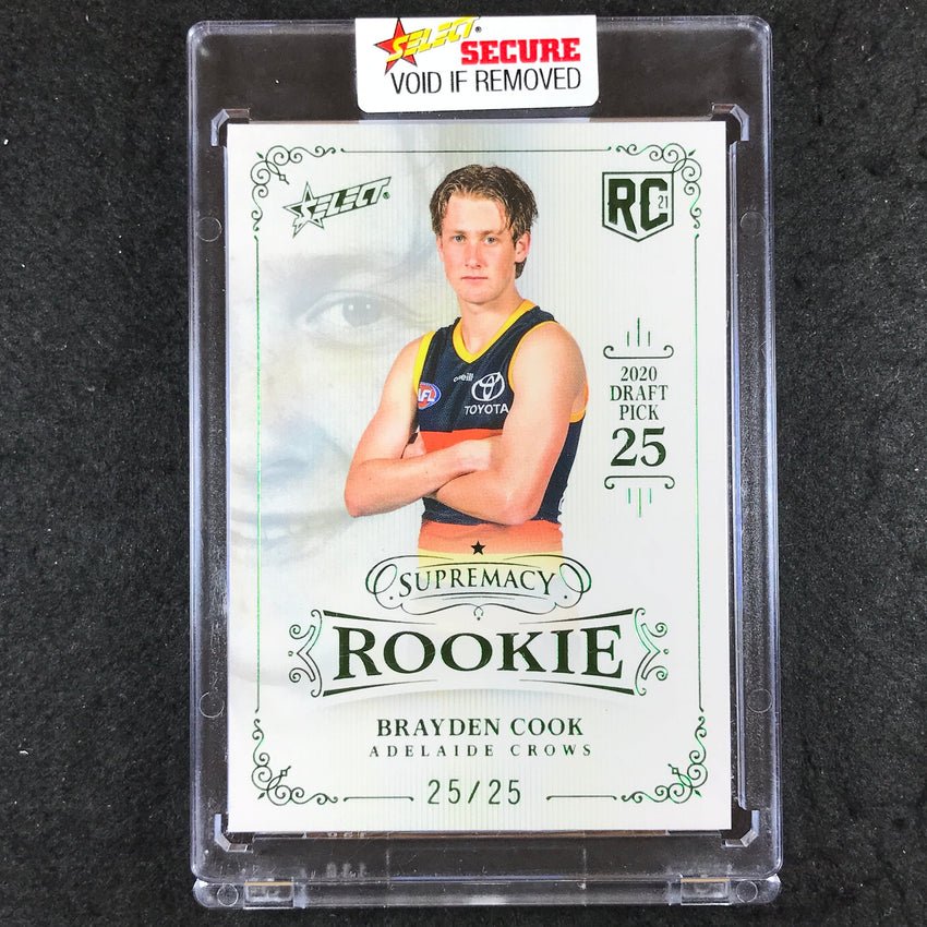 2021 Select AFL Supremacy Rookie BRAYDEN COOK Platinum Green 25/25